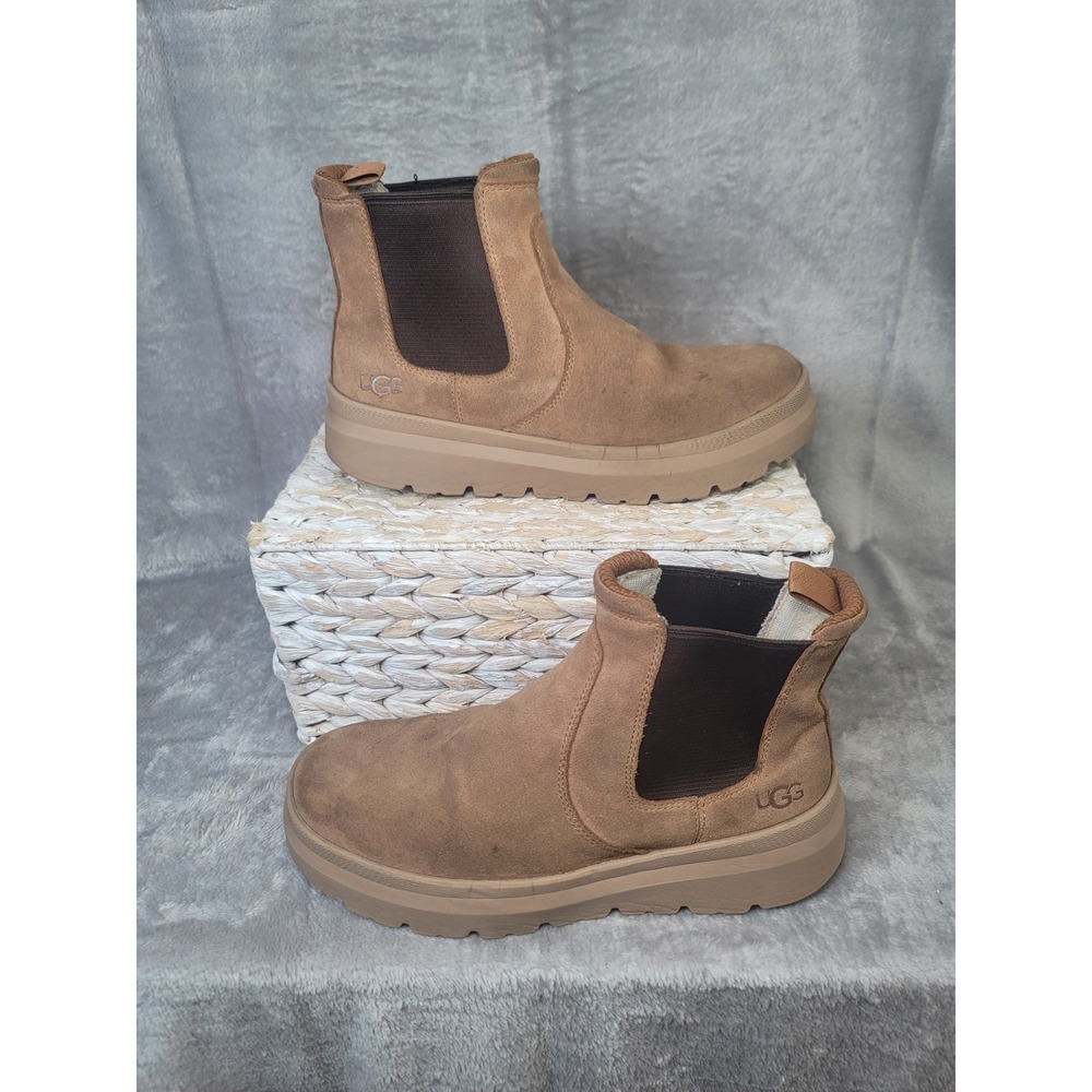 UGG Biltmore Chelsea Boots Mens 7.5 Women 9 Brown Suede Waterproof Cozy Cabin